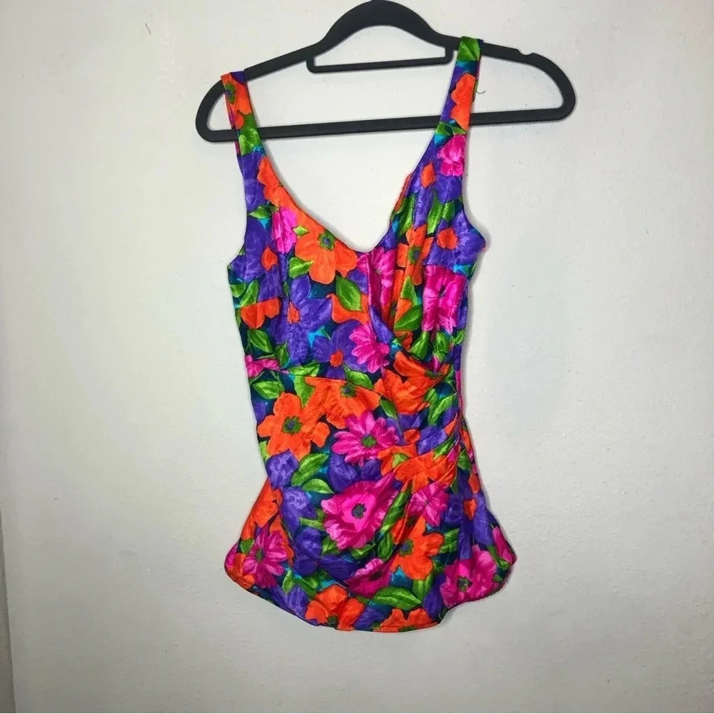Vintage Maxine of Hollywood Retro Floral One piece Swimsuit Small
